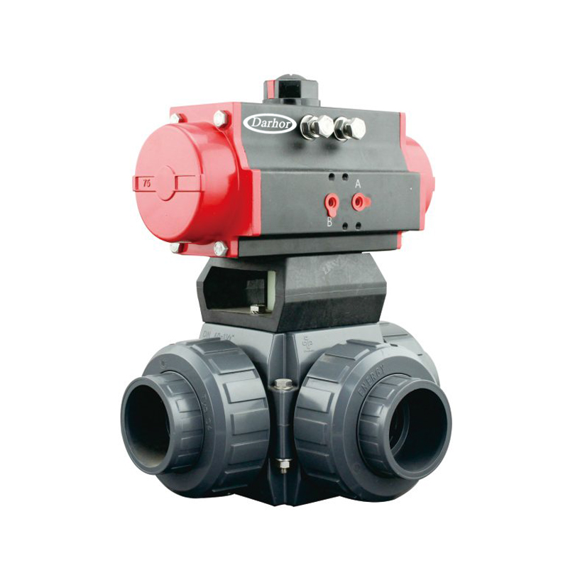 Pneumatic 3 way UPVC Plastic Ball Valve,Pneumatic 3 way UPVC Plastic