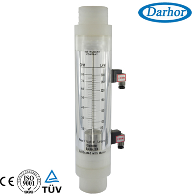 machined acrylic flowmeter with alarm switch